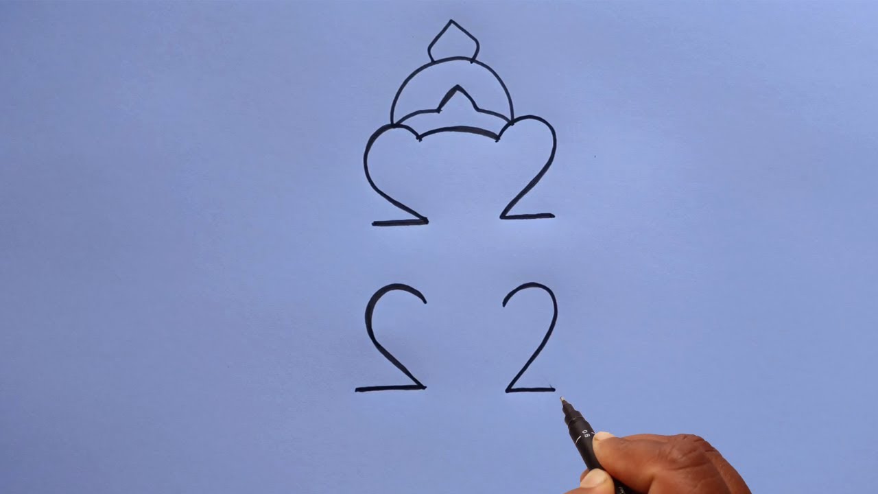 How To Draw Lord  Ganesh With 2222  How To Turn 2222 Into God Ganpati Drawing Step By Step