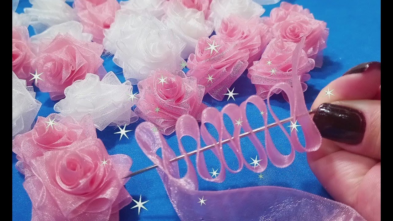 DIY-MINI ROSINHAS DE ORGANZA RÁPIDA DE FAZER!!FÁCIL E LINDAS!!!^^