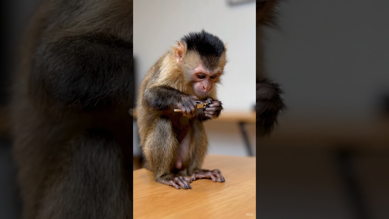 a monkey cutting nails 
