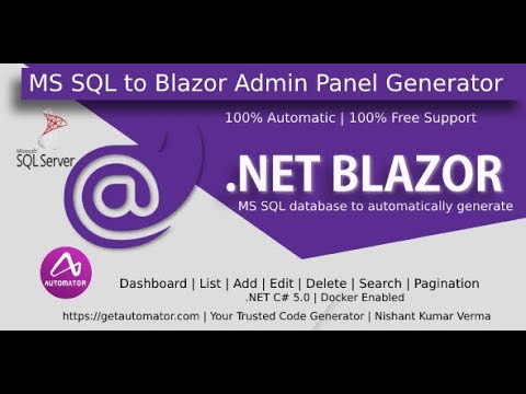 MS SQL to C# Blazor Entity Framework Admin Panel Generator .Net C# | Blazore Bootstrap Razor