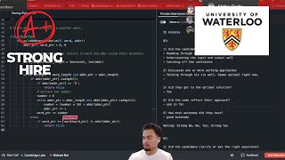 University of Waterloo Student ACES Coding Interview! (Strong Hire)