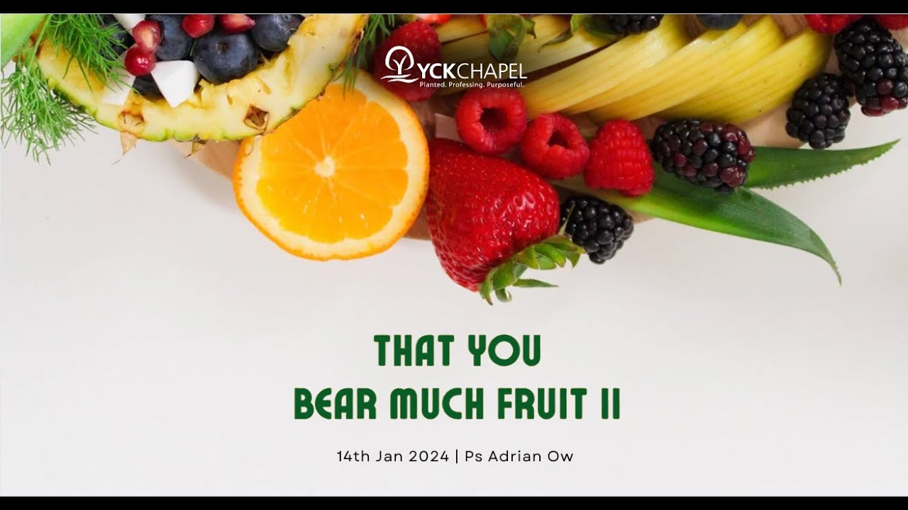 Sermon Title: "That you bear much fruit" II
Sermon Preacher: Ps Adrian Ow
Date: 13 & 14 January 2024
Discussion Reflection Question:
1. Spend some time reflecting on your discipleship walk with Christ. What kind of fruit (Personhood, People, Purpose) have you been bearing / does God desire you to bear this season?
2. What do you think abiding would/should look like in your day-to-day?
3. Where and how is God pruning you this season? How can your SGC support & encourage you in persevering during the pruning process? 
If you..
(i) need prayer
(ii) would like to join our Small Groups
(iii) want to find out more about YCKC 
Please don't hesitate to contact us at:
Email: admin@yckc.org.sg
Mobile: 92727655
Website: www.yckc.org.sg
Worship Pads: https://www.youtube.com/watch?v=i9EZ4...