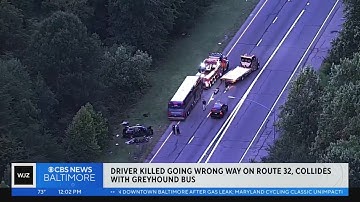 Man killed, 17 injured in head on crash with Greyhound bus on MD 32 in Howard County