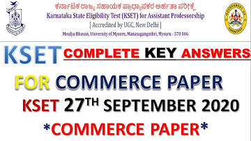 KSET KEY ANSWER FOR COMMERCE PAPER, KSET 27TH SEPT 2020