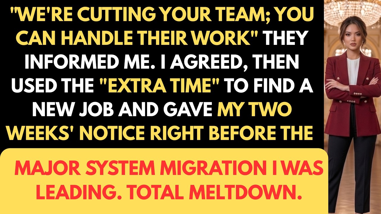 The conference room went dead silent when I slid that envelope across the table. My boss's face went pale as he read my two weeks' notice, three days before the biggest system migration our...