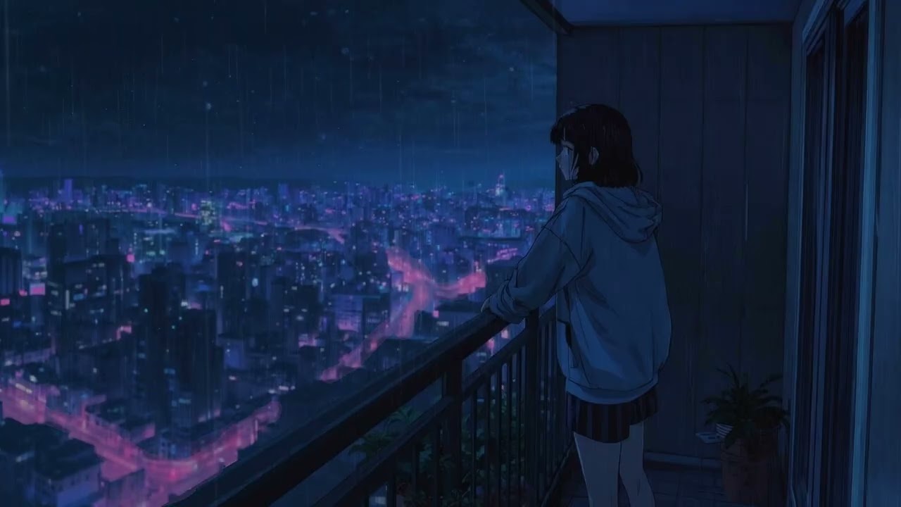 3 Hours of Midnight Balcony Comfort 🌌 Cozy Lofi for Rainy Nights [Blue Aesthetic]