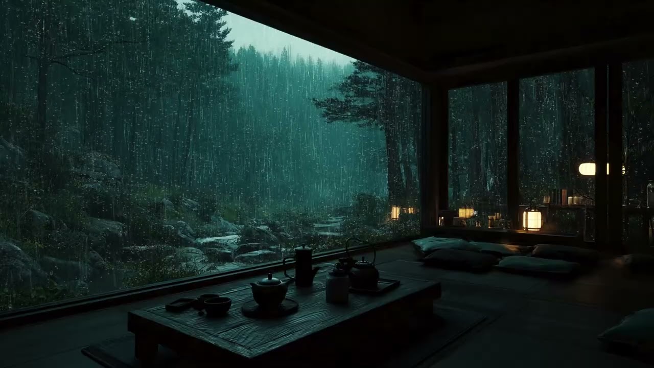 Warm Cabin Interior with Gentle Rain Outside 🌙 Relaxing Night Sleep Sounds