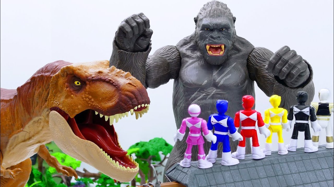 Power Rangers & Marvel Avengers Toys Pretend Play | KING KONG and T Rex ...