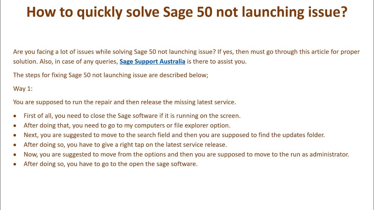 How to quickly solve Sage 50 not launching issue YouTube