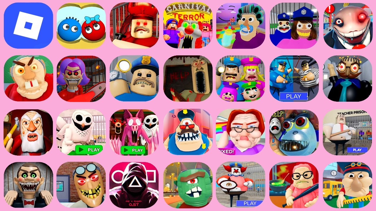 ROBLOX,Wilson PRISON,PAPA PIZZA'S PIZZERIA,EVIL GRANDPA,POCOYO'S PRISON,POLICE FAMILY,BARRY'S PRISON