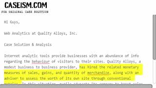 Web Analytics at Quality Alloys, Inc.  Case Solution & Analysis Caseism.com