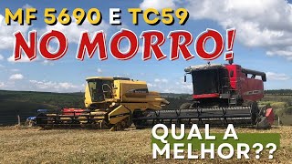 (NO MORRO) MF 5690 e TC 59 colhendo juntas