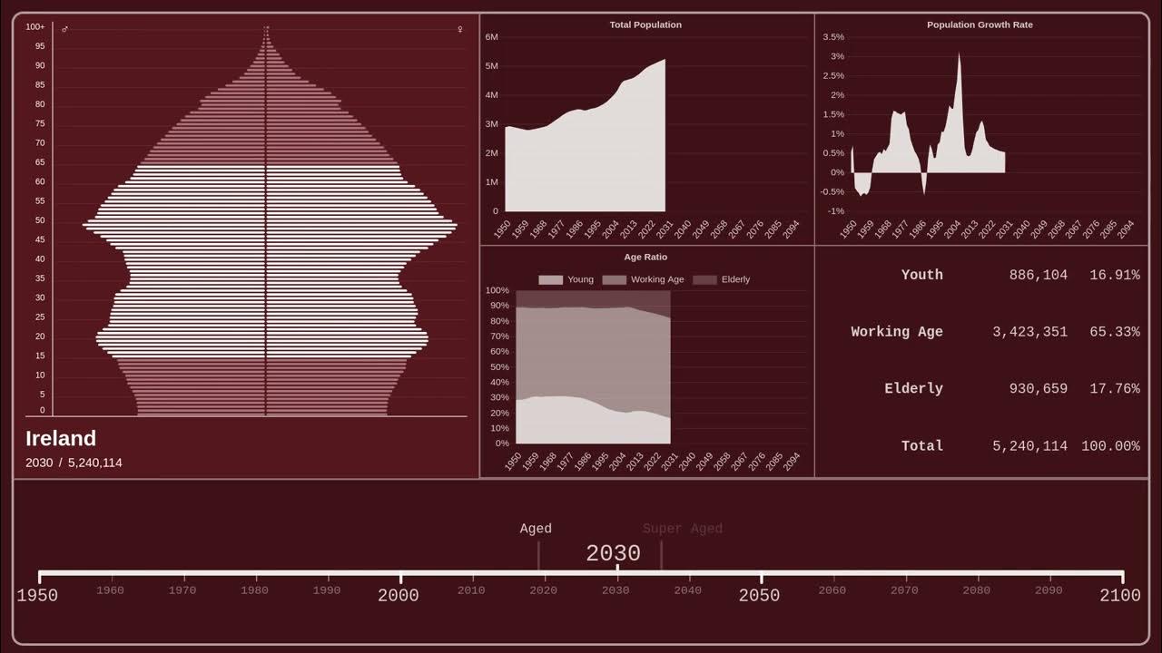 🇮🇪 Ireland — Population Pyramid from 1950 to 2100 YouTube