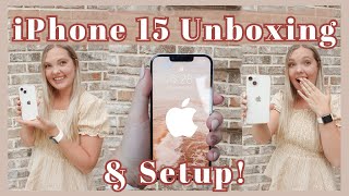 IPHONE 15 UNBOXING &amp; SETUP | *iPhone 15 Blue Review, USB-C, + Thoughts!