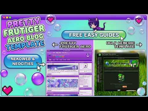 FREE Y2K Kawaii Blog Template (Purple Frutiger Aero) 💜 Nekoweb & Neocities + free guides