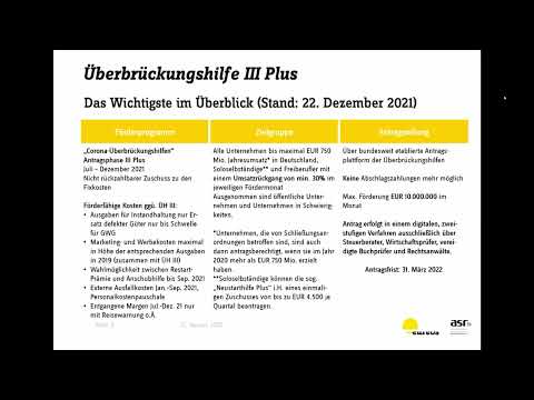 eureos Online-Seminar: Corona-Hilfsprogramme – Die Überbrückungshilfe IV, 21.1.2022