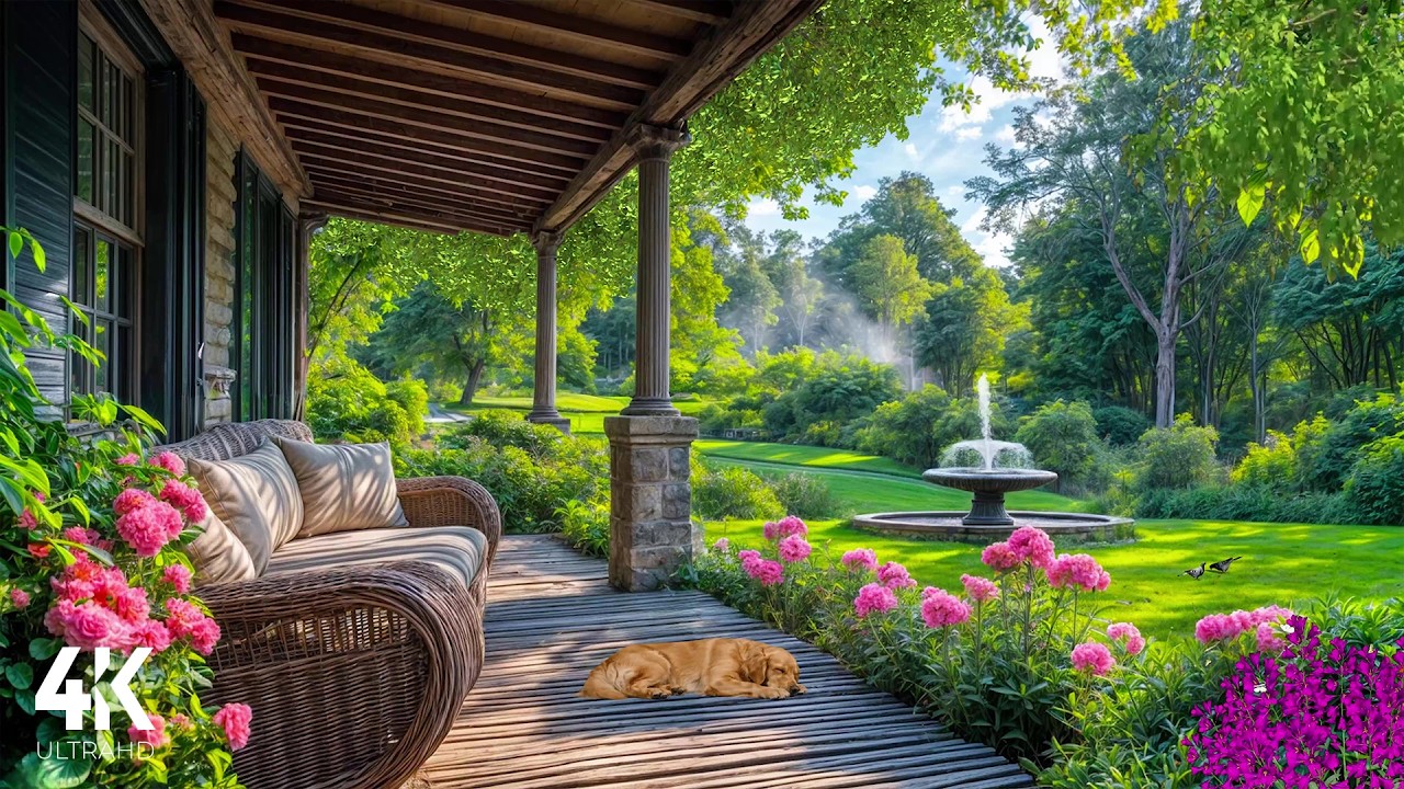 Cozy Porch Morning 4K | Calm Nature Sounds for Focus, Calm & Stress Relief | Sleep Well