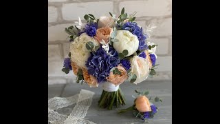 Букет невесты из пионов, пионовидных роз и гортензии с веточками эвкалипта и сухоцветом. Продолжение