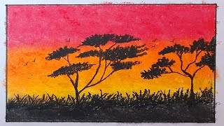 How to draw africa sunset scenery