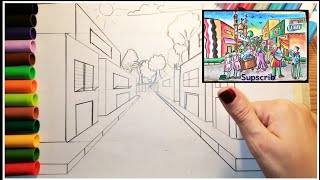 تعلم طريقة رسم المنظور الهندسي من نقطة واحدة لرسم التعبير الفني Draw the perspective from one point