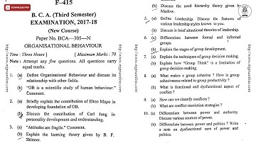BCA 3RD SEM ORGANISATIONAL BEHAVIOUR 2017 | MJPRU