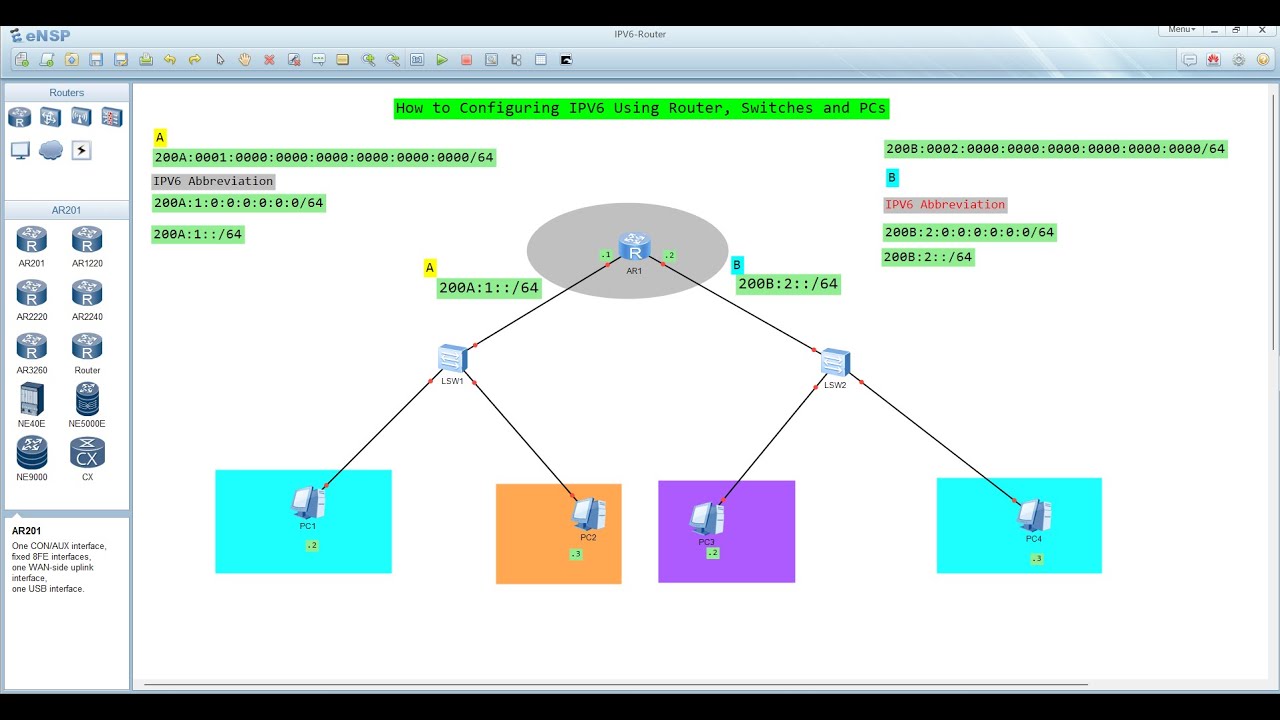 IPv6 Configuration in Huawei eNSP | Router, Switch & 2 PCs Full Lab Setup [Step-by-Step]