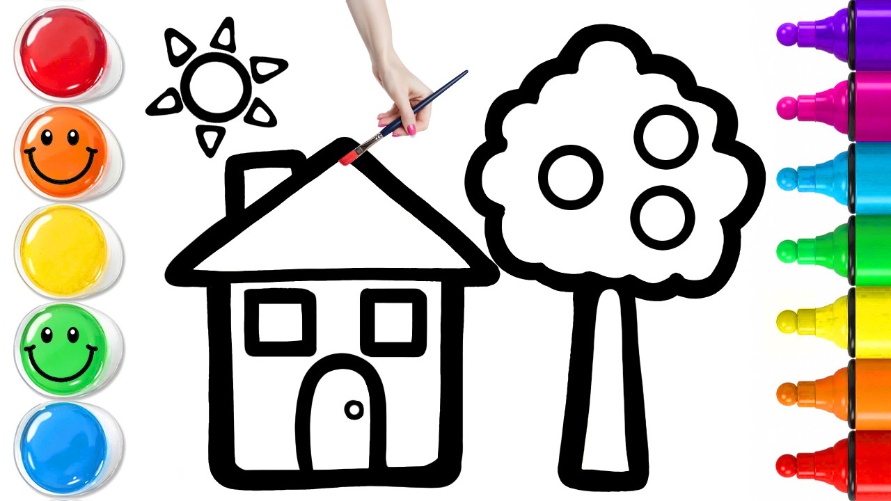 How To Draw a Colorful House & Apple Tree | Easy Step By Step Tutorial