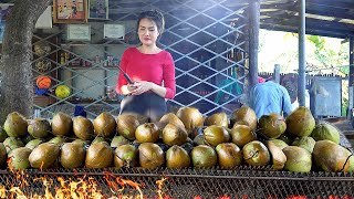 How to Grilled Coconut with Charcoal ! Coconut Cutting Skills | Thai Street Food