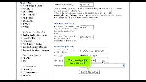 How to install Geeklog from Fantastico