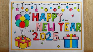Happy New Year 2025 Drawing Easy Beautiful New Year Card Drawing Happy New Year Special Drawing