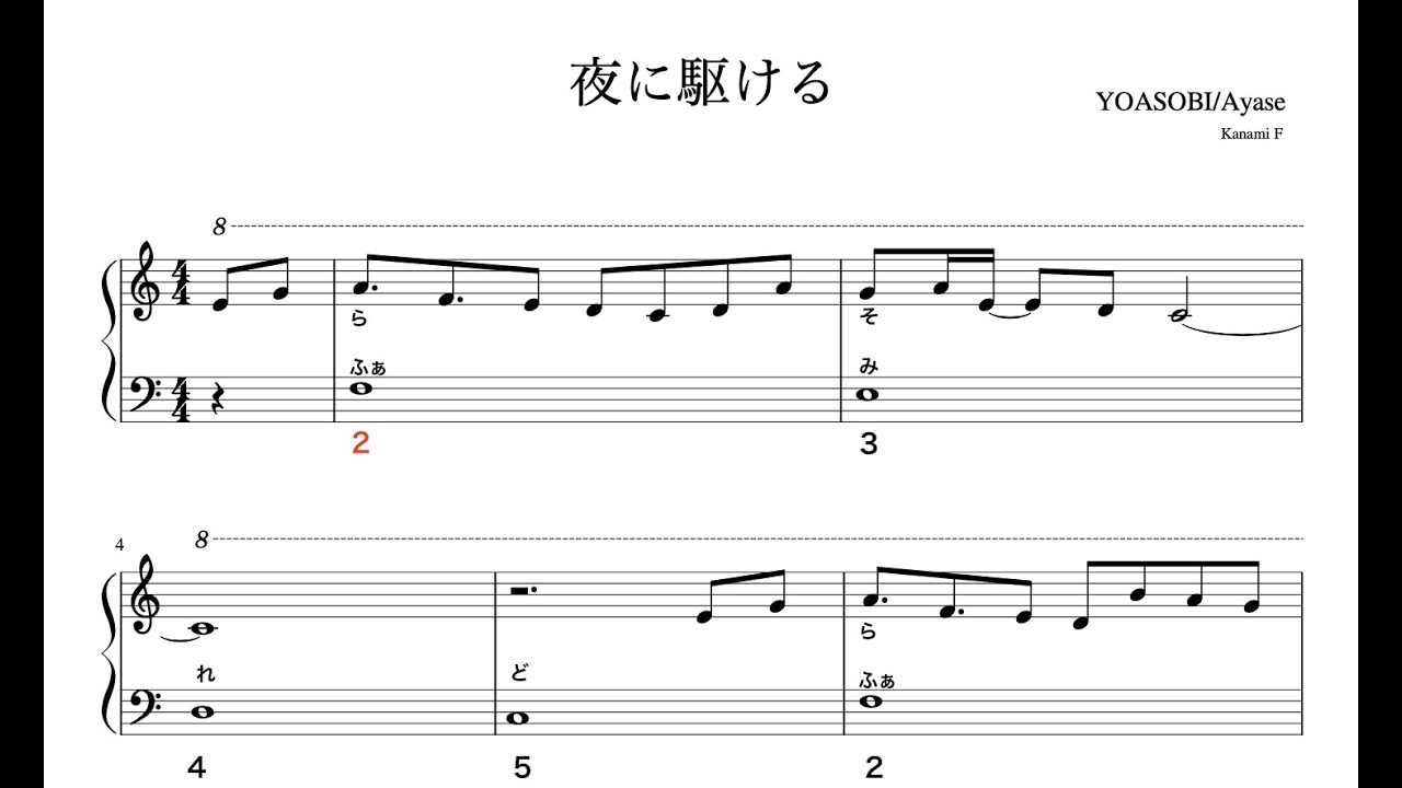 夜に駆ける ピアノ楽譜 Yoasobi 簡単ハ長調 Youtube