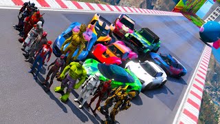 Relay race challenge SpiderMan Hulk GTA V mods Superhero Cars Deadpool Sssassin's Transformers Groot