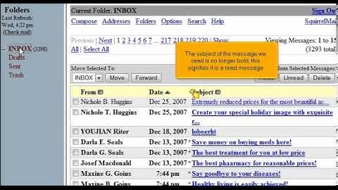 How to open an email message in SquirrelMail