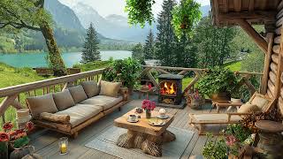 Happy Summer Morning ☕ Relaxing Piano Jazz on Gentle Mountain Air for Good Mood ~ Cozy Fireplace