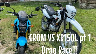 Honda Grom vs 2023 Honda XR150L drag race small cc dual sport enduro vs minimoto