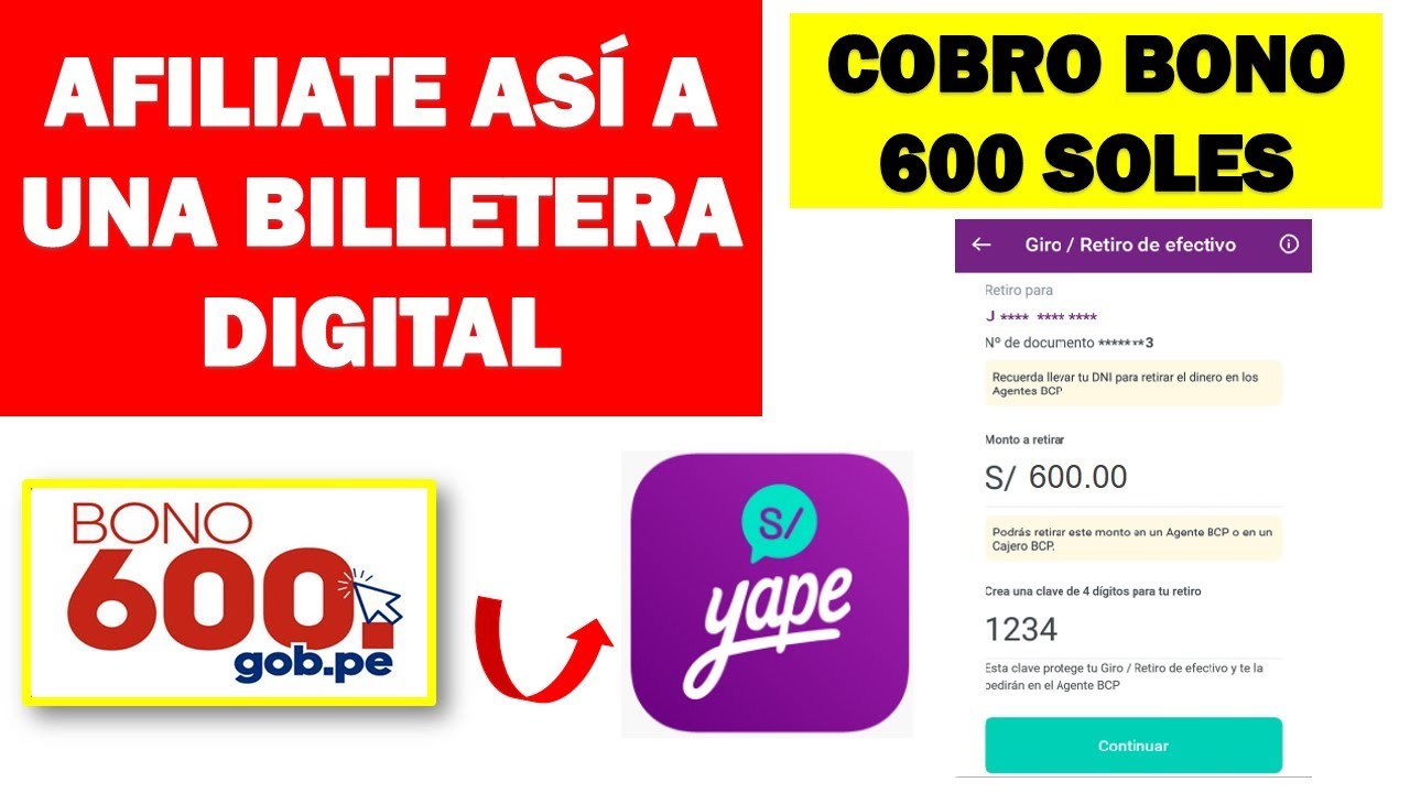 Como afiliarse a una Billetera Digital para el cobro del Bono de 600 soles YAPE