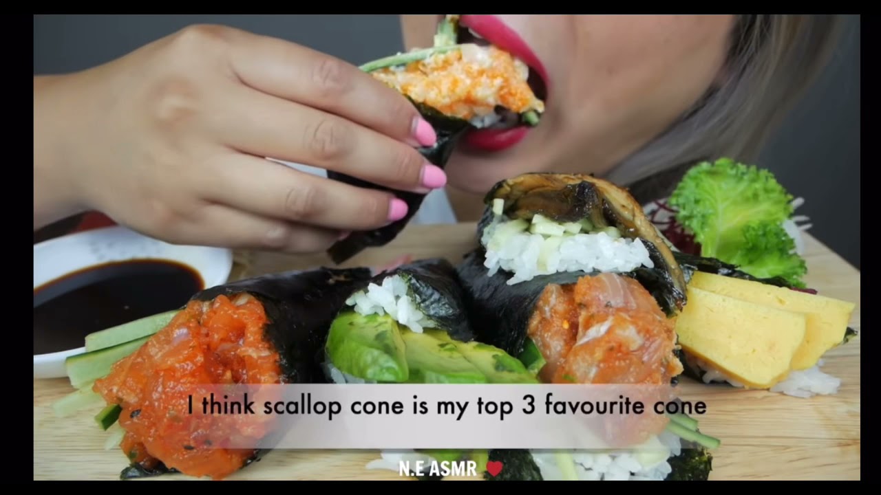 NE LETS EAT *BITES ONLY* SUSHI CONES ASMR