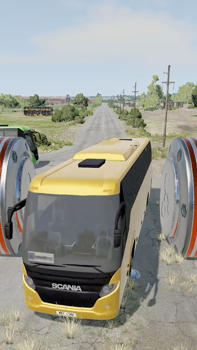 Long City Buses & Cargo Truck vs Hydraulic Crush   BeamNG Drive #shorts