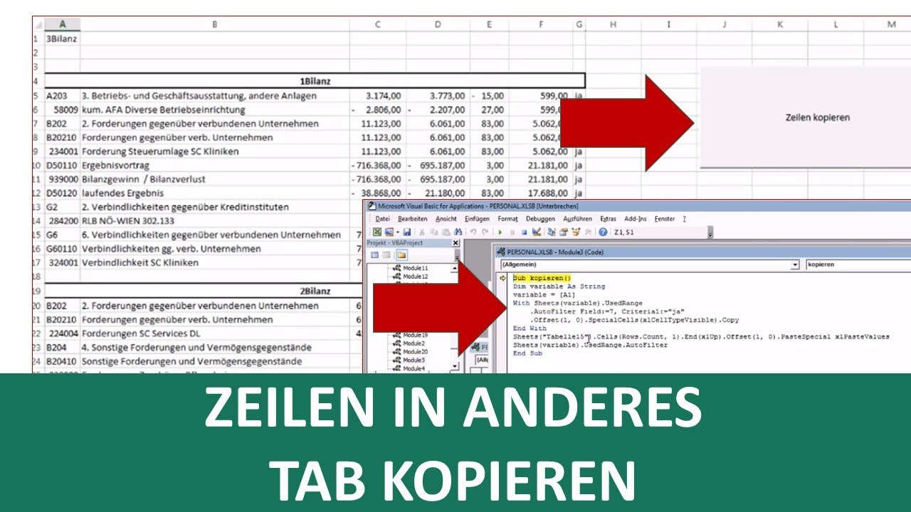 Zeilen in anderes Tabellenblatt kopieren wenn Bedingung erfüllt - Excel VBA  I Excelpedia - YouTube