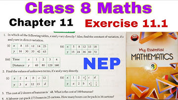 Class 8 ICSE Maths Chapter 11.1 | Direct and Inverse Variation | Exercise 11.1 solution in Hindi
