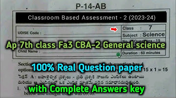 💯Ap 7th class Fa3 General Science question paper 2023-24 with answer|7th science CBA2 fa3 answer key