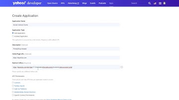 How to create Yahoo App