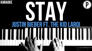 Video thumbnail of "Justin Bieber - Stay Ft. The Kid LAROI Karaoke SLOWED Acoustic Piano Instrumental Cover Lyrics"