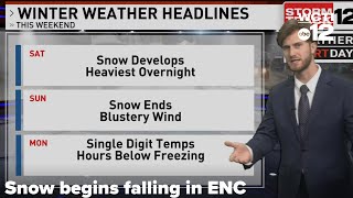 Snow begins falling as major winter storm moves into eastern North Carolina