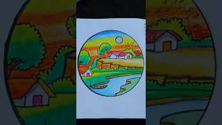 Beautiful Sunset circle Village scenery drawing shorts drawing ytshorts