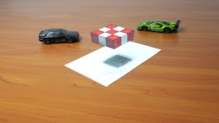 3D Trick Art on paper- Floating chess