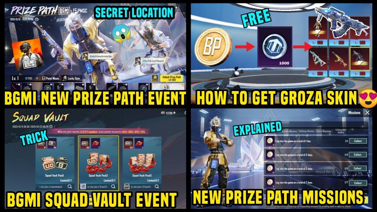 NEW PRIZE PATH EVENT | HOW TO GET GROZA IN FREE LUCKY COIN | SQUAD VAULT BGMI | PMGC PRIZE PATH