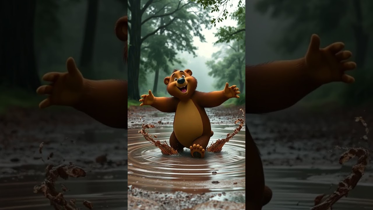 Benny the Bear Dances in the Rain! 🐻💧 #BennyBearAdventures #KidsSongs #RainyDayFun #cute #shorts