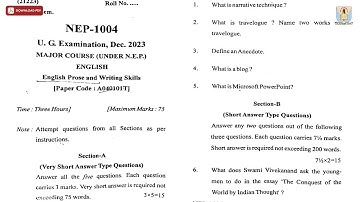 UG 1ST SEM ENGLISH ENGLISH PROSE AND WRITING SKILLS NEP DEC 2023 | CCSU