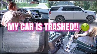 MY CAR IS TRASHED!! | DISGUSTING CAR CLEAN WITH ME | CLEANING MOTIVATION